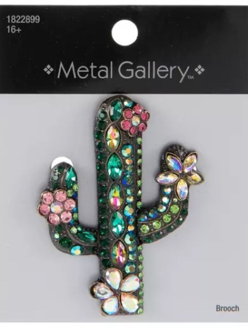 New Metal Gallery Jeweled Cactus Brooch - Green & Pink
